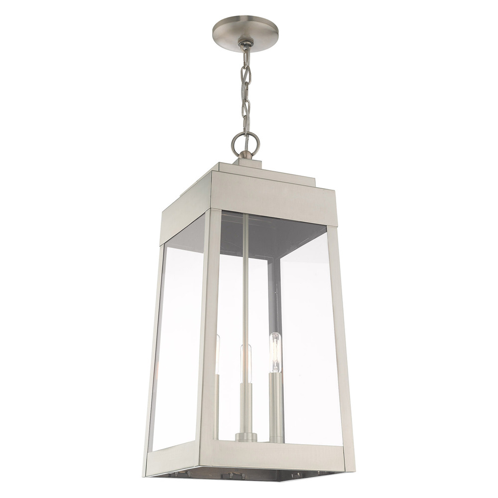 3 Lt Brushed Nickel Outdoor Pendant Lantern