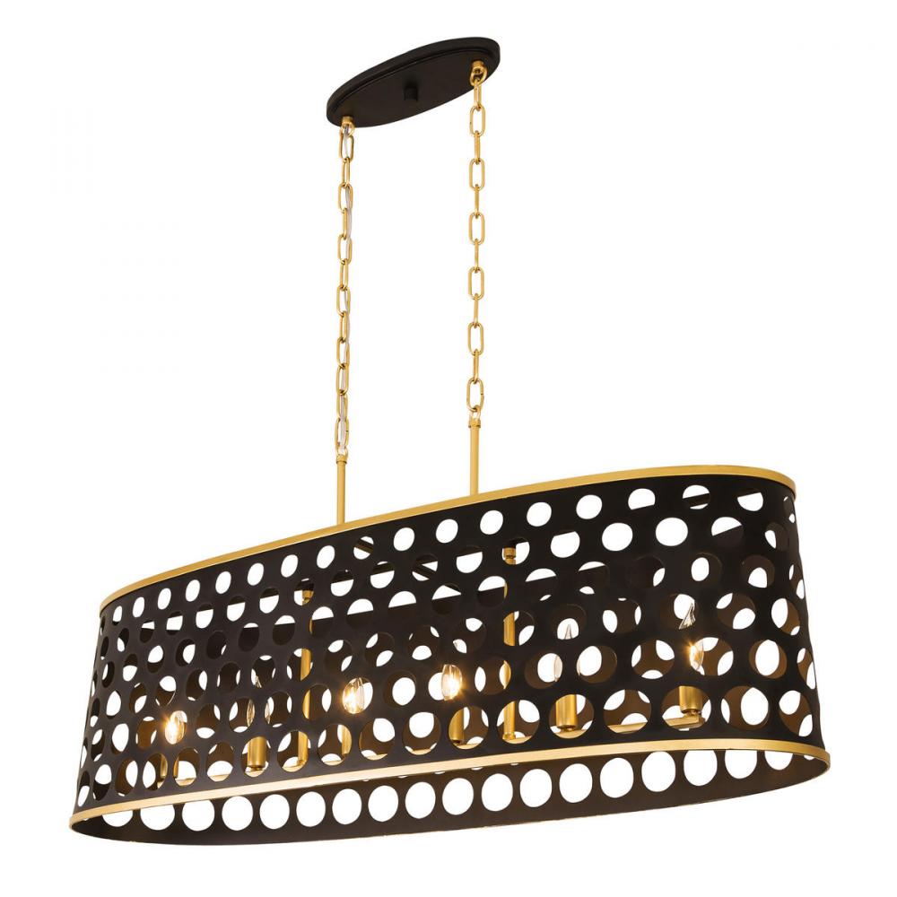 Bailey 6-Lt Linear Pendant - Matte Black/French Gold