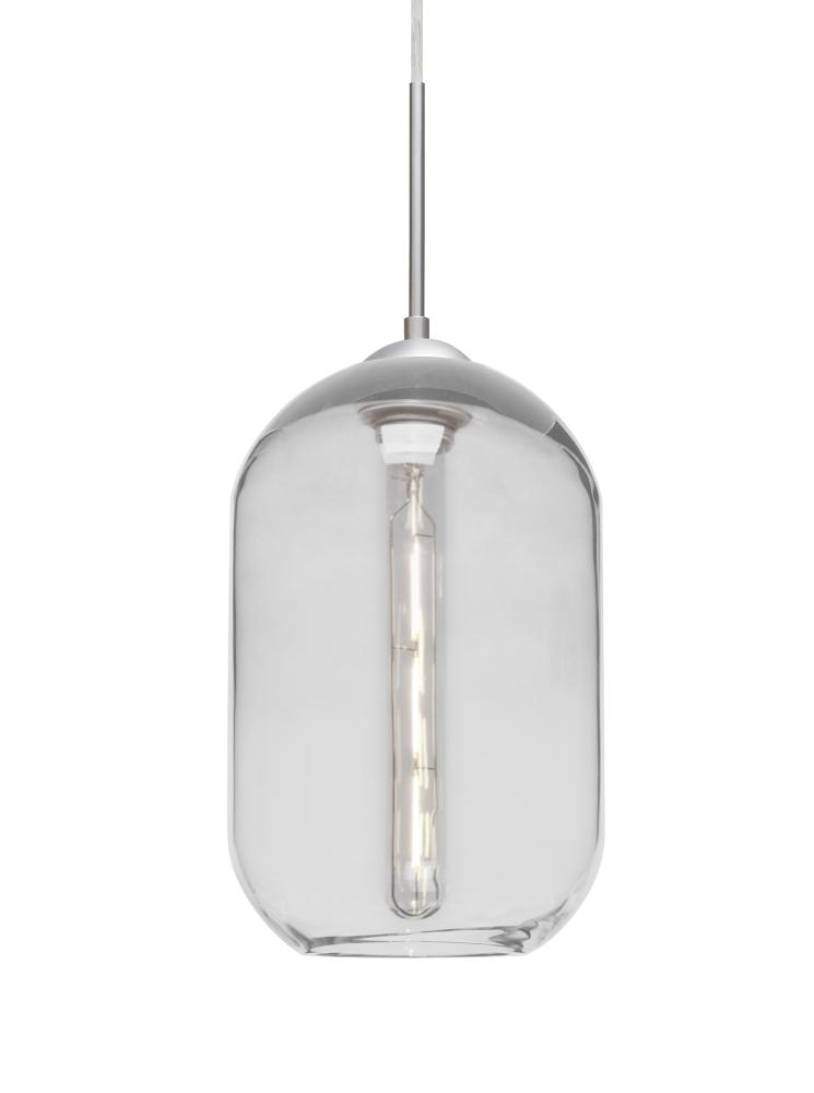 Besa, Omega 12 Cord Pendant, Clear, Satin Nickel Finish, 1x4W LED Filament