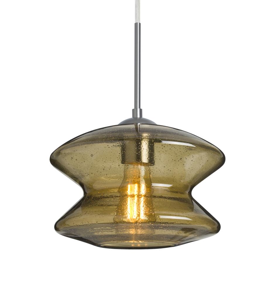 Besa, Zen Cord Pendant, Latte Bubble, Satin Nickel Finish, 1x8W LED Filament