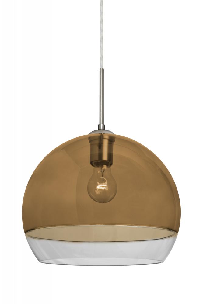 Besa, Ally 12 Cord Pendant, Amber/Clear, Satin Nickel Finish, 1x60W Medium Base