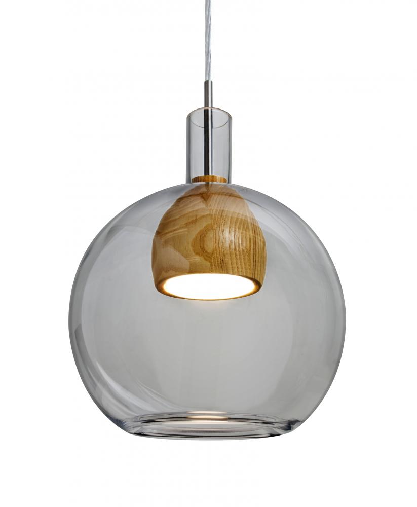 Besa, Benji Cord Pendant, Smoke/Medium, Satin Nickel Finish, 1x9W LED