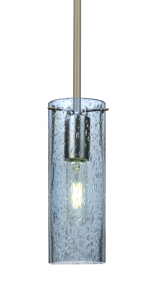 Besa, Juni 10 Stem Pendant, Blue Bubble, Satin Nickel, 1x60W Medium Base