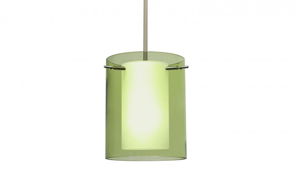 Besa Stem Pendant Pahu 8 Satin Nickel Transparent Olive/Opal 1x100W Medium Base