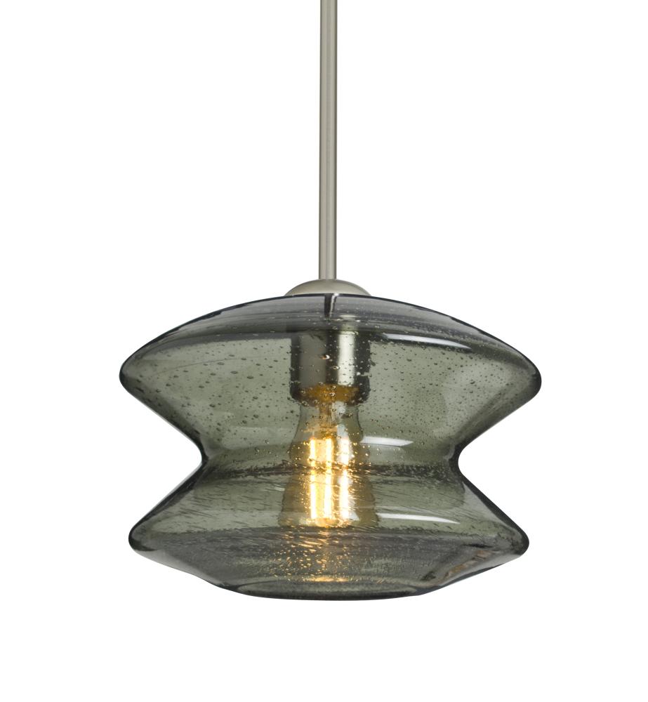 Besa, Zen Stem Pendant , Moss Bubble, Satin Nickel Finish, 1x8W LED Filament