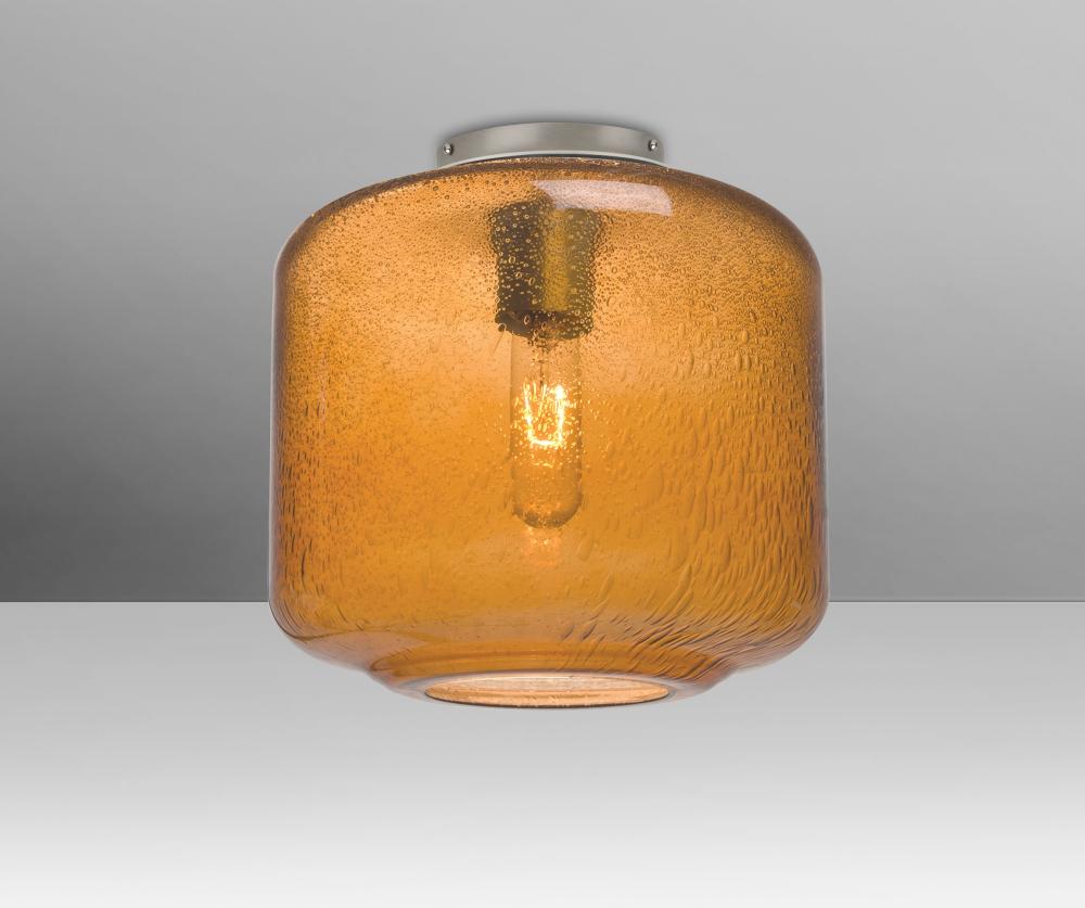 Besa Niles 10 Ceiling, Amber Bubble, Satin Nickel Finish, 1x60W T10