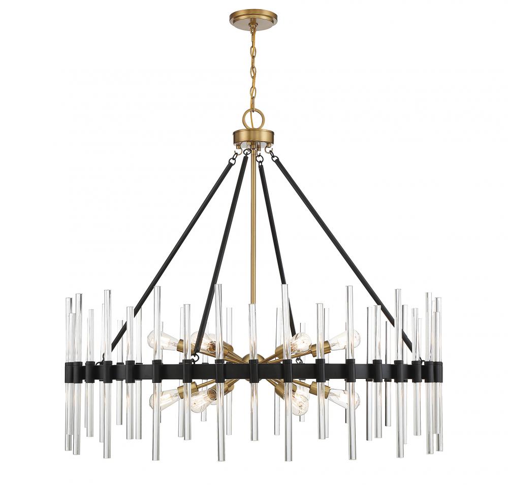 Santiago 12-Light Chandelier in Matte Black with Warm Brass Accents