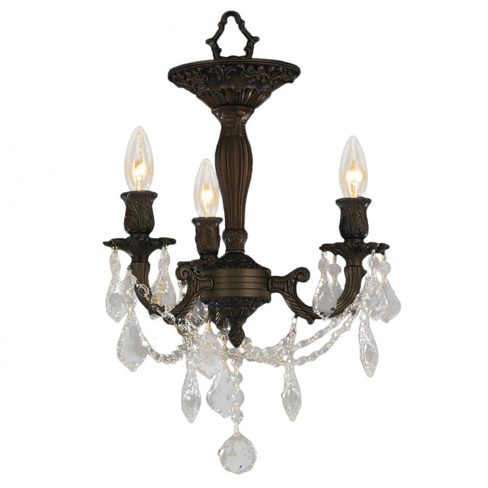 Windsor 3-Light dark Bronze Finish and Clear Crystal Semi Flush Mount Ceiling Light 13 in. Dia x 14