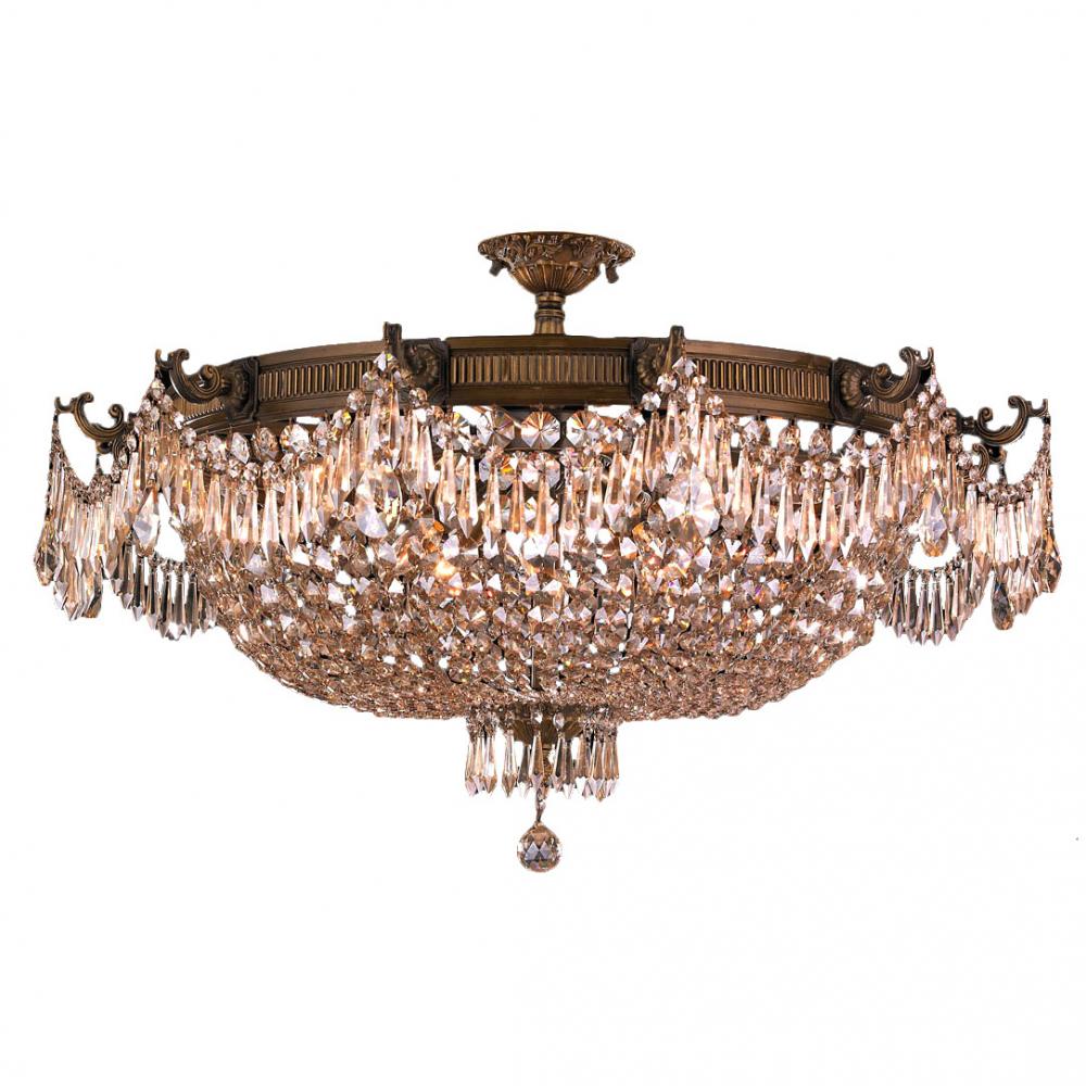 Winchester 12-Light Antique Bronze Finish and Golden Teak Crystal Semi Flush Mount Ceiling Light 36 