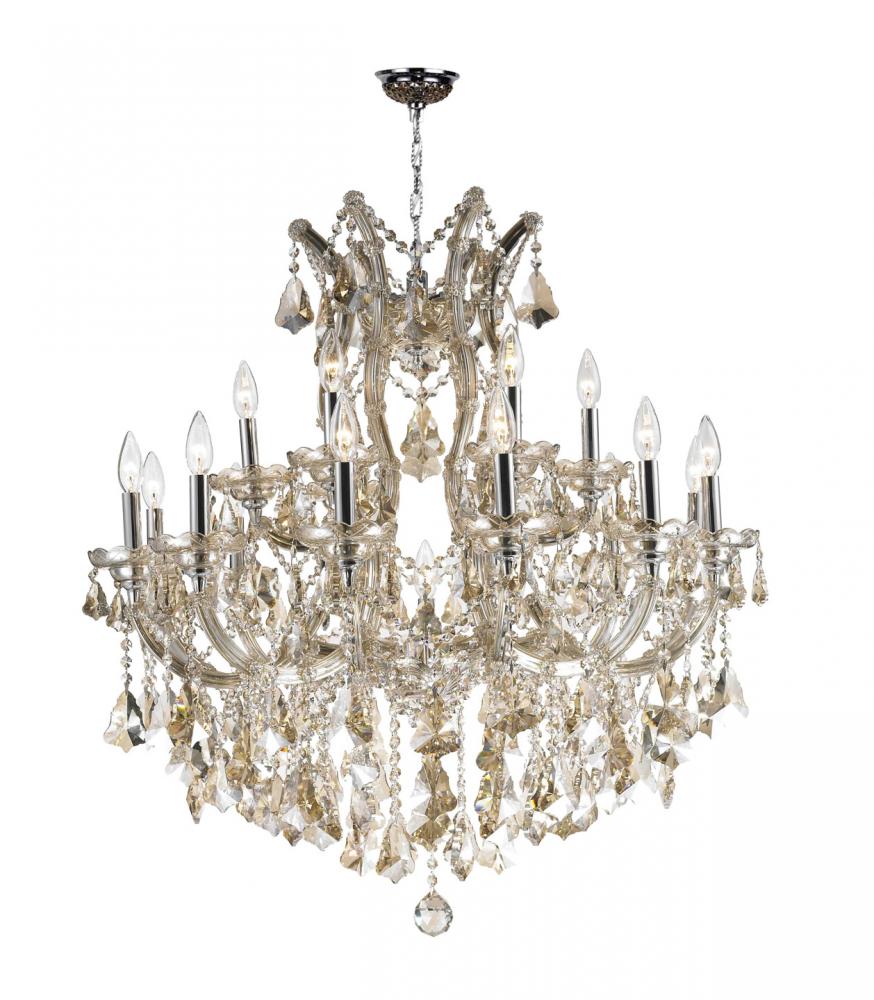 Maria Theresa 19-Light Chrome Finish and Golden Teak Crystal Chandelier 30 in. Dia x 28 in. H Two 2 