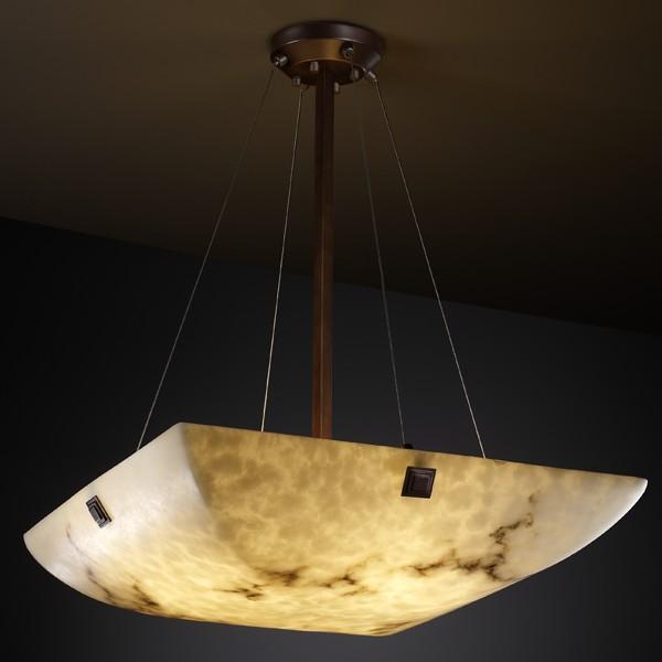 24" LED Pendant Bowl w/ PAIR SQUARE W/ POINTS FINIALS