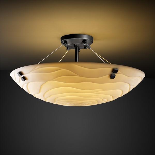 24" LED Semi-Flush Bowl w/ PAIR CYLINDRICAL FINIALS