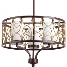 Progress P4699-20 - Cirrine Collection Three-Light Antique Bronze Etched White Glass Global Chandelier Light