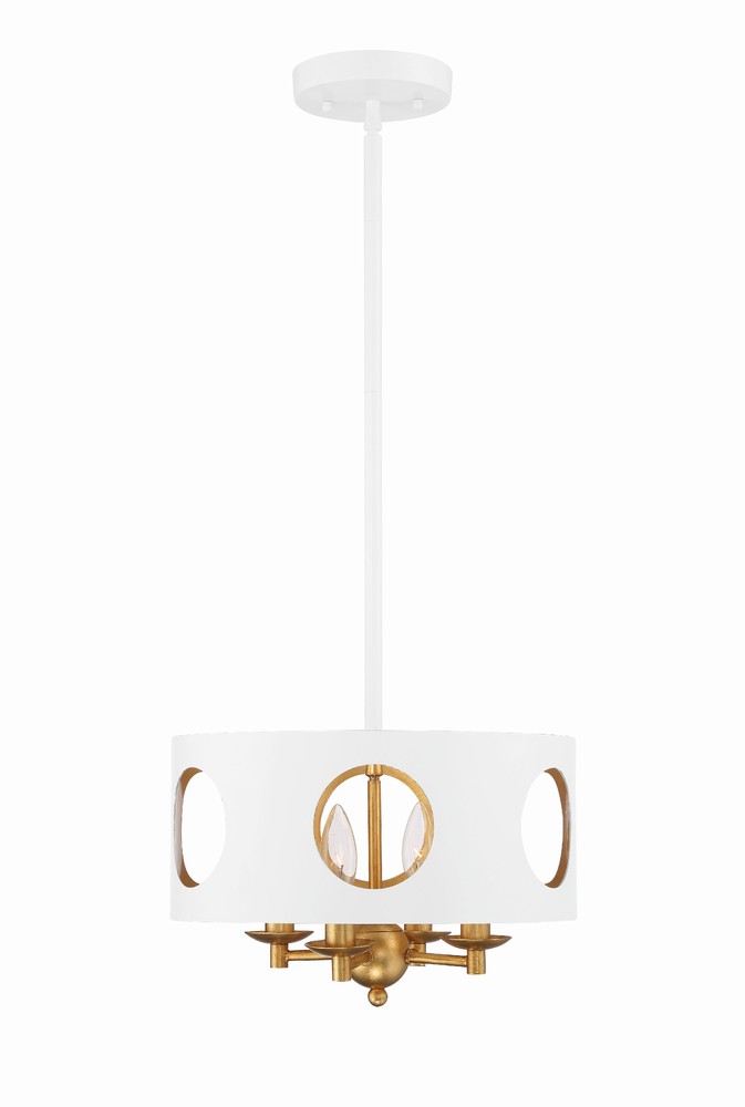 Odelle 4 Light Matte White + Antique Gold Pendant