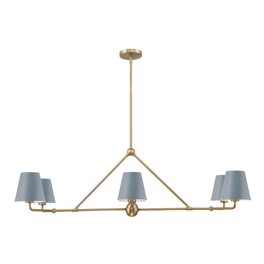 Xavier 6 Light Vibrant Gold + Blue Linear Chandelier