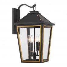 Crystorama HAW-603-MK-TG - Hawkins 4 Light Matte Black + Textured Gold Outdoor Sconce