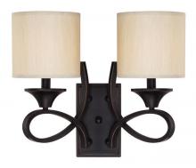 Westinghouse 6302700 - 2 Light Wall Fixture Amber Bronze Finish Beige Fabric Shades