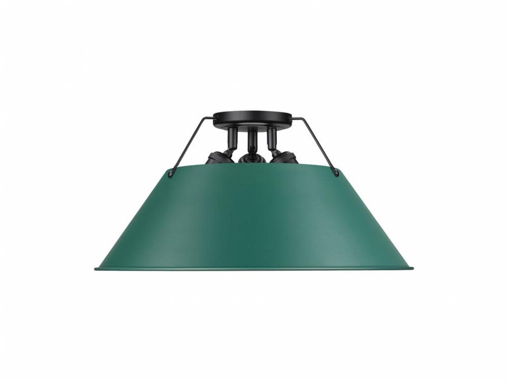 Orwell 3-Light Flush Mount in Matte Black with Pine Green