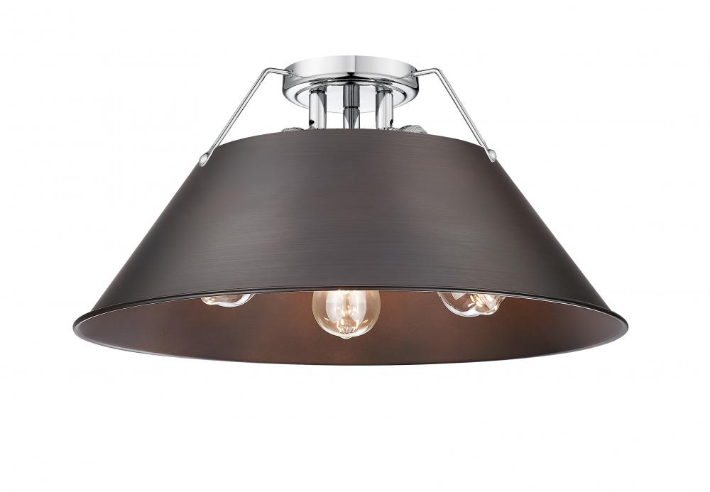 Orwell 3-Light Flush Mount in Chrome with Rubbed Bronze