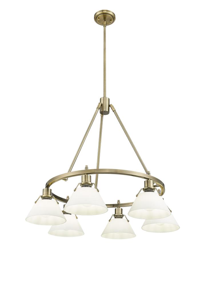 Orwell 6-Light Chandelier in Aged Brass with Opal Glass