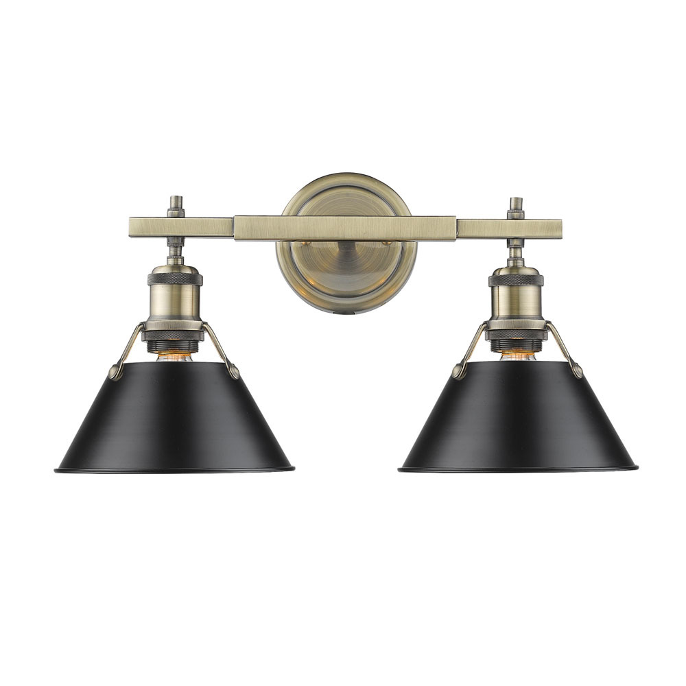 Orwell 2-Light Vanity Light in Aged Brass with Matte Black