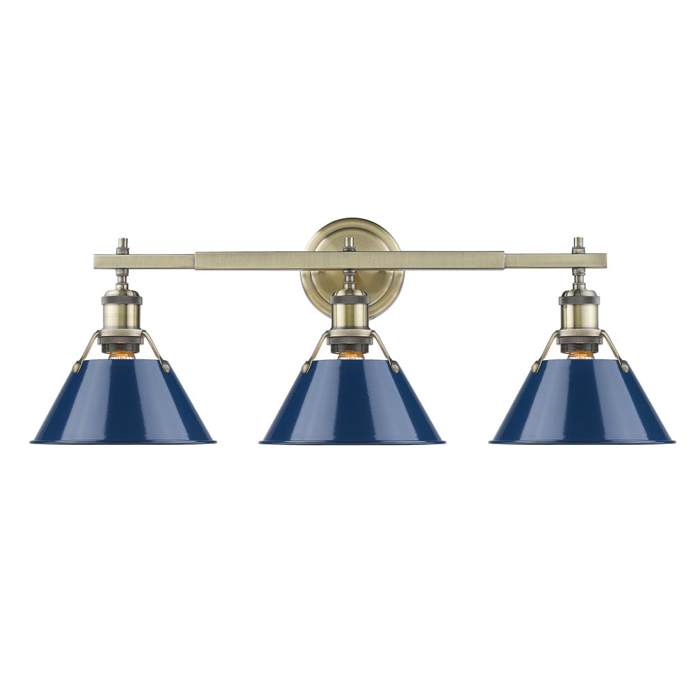 Orwell 3-Light Vanity Light in Aged Brass with Matte Navy