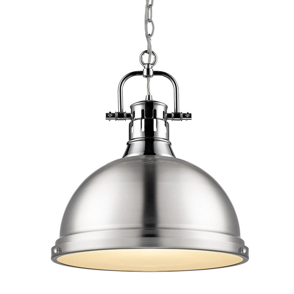 Duncan 1-Light Pendant with Chain in Chrome with Pewter