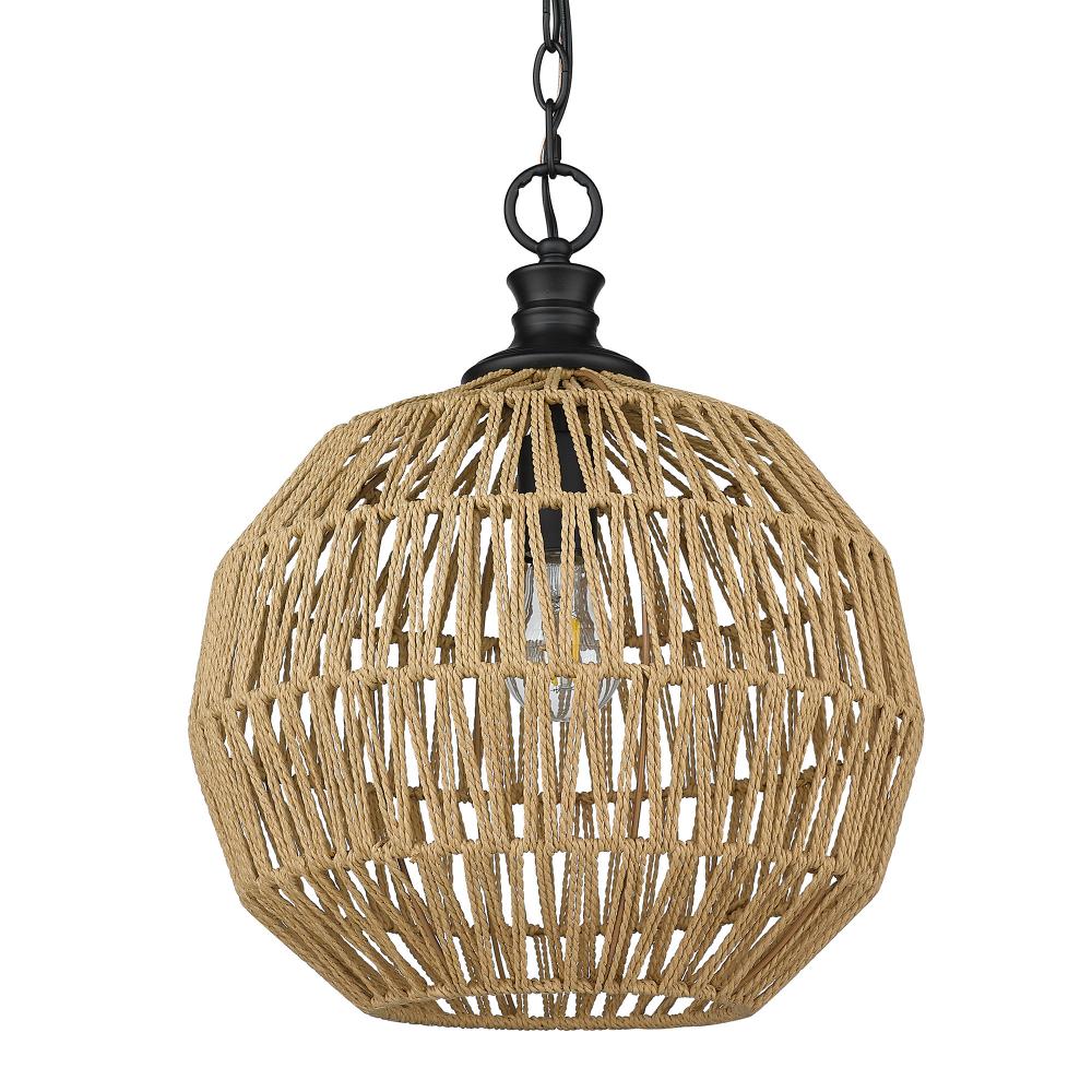 Florence Medium Pendant in Matte Black with Natural Raphia Rope