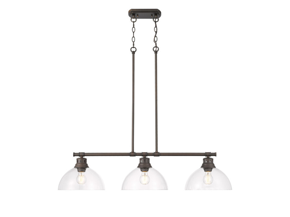 Duncan 3-Light Linear Pendant in Rubbed Bronze with Clear Glass