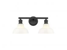 Golden 0305-BA2 BLK-VMG - Carver 2-Light Vanity Light in Matte Black with Vintage Milk Glass