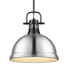 Golden 3604-L BLK-PW - Duncan 1-Light Pendant with Rod in Matte Black with Pewter