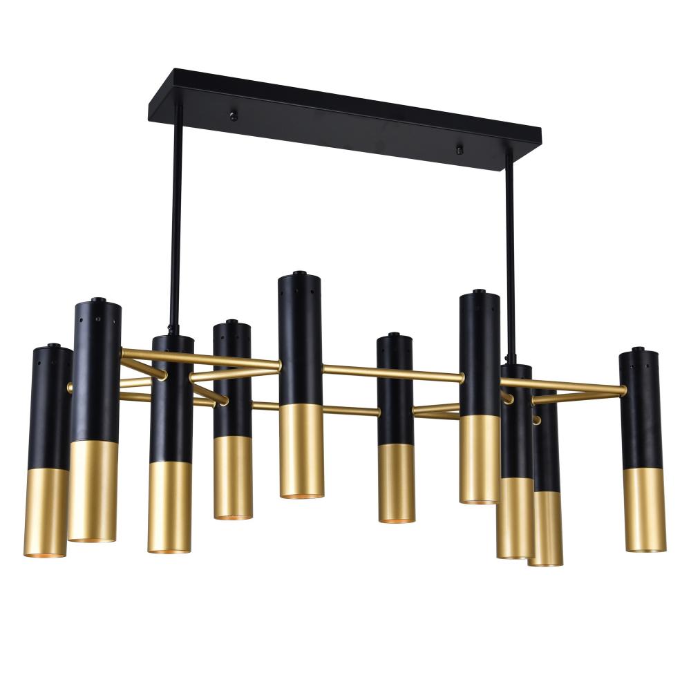 Anem 10 Light Down Chandelier With Matte Black & Satin Gold Finish