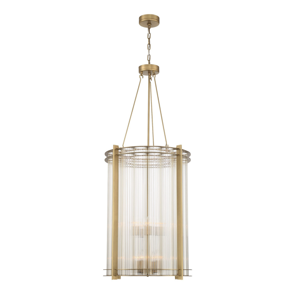 12-Light 24" Foyer Aged Brass Fluted Glass Chandelier