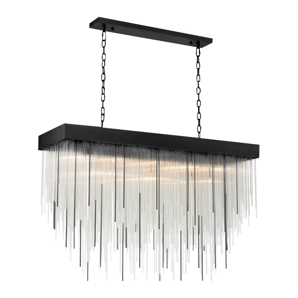 27-Light 60" Rectangular Satin Brushed Black Convertible Flush Crystal Chandelier