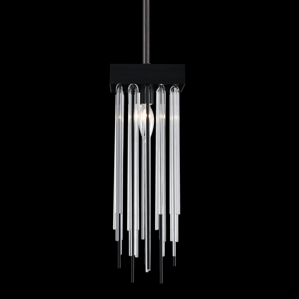 1-Light 6" Square Satin Brushed Black Convertible Flush Crystal Mini-Pendant Light