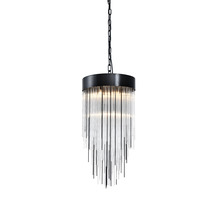 ZEEV Lighting P30010-4-SBB - 4-Light 12" Round Satin Brushed Black Convertible Flush Crystal Chandelier