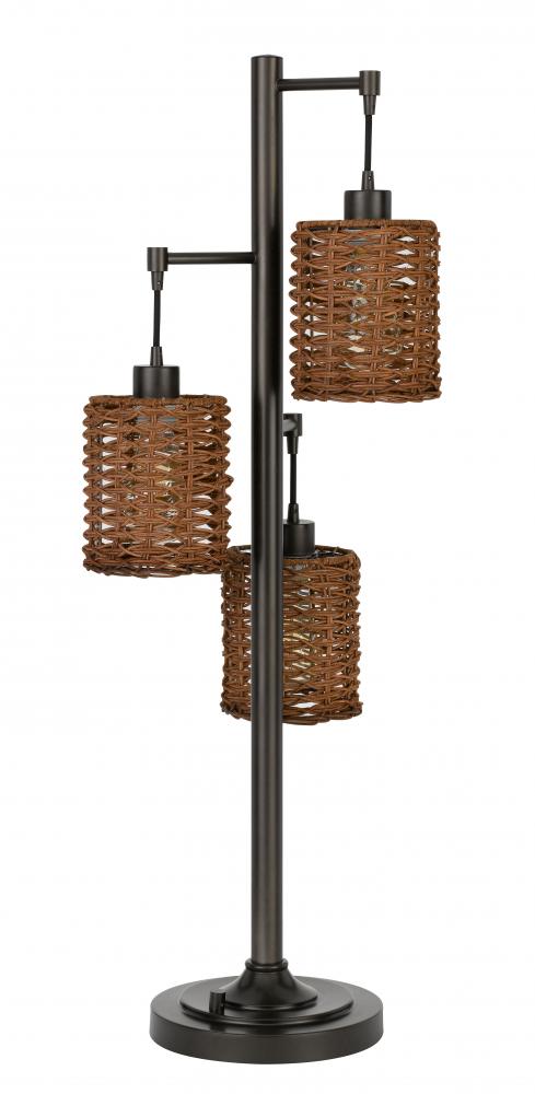 40W X3 Connell Metal Table Lamp with Rattan Shades with A Base 3 Way Rotary Switch