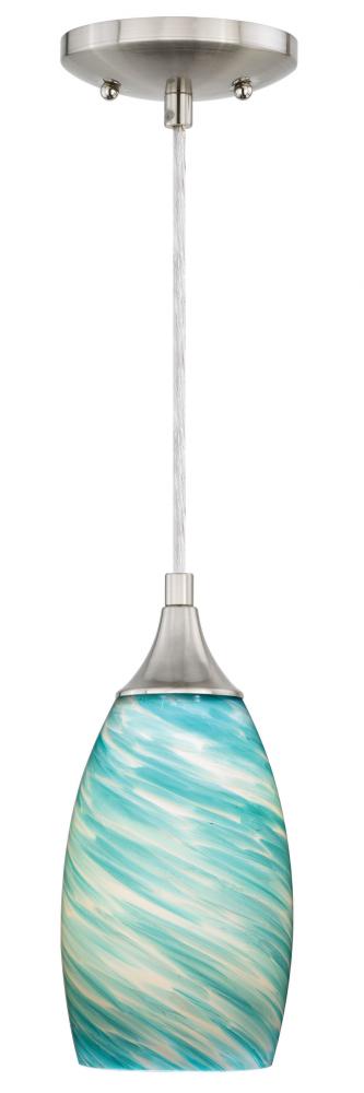 Milano 4.75-in Mini Pendant Celeste Wave Glass Satin Nickel