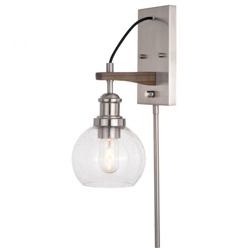 Avondale Wall Light Satin Nickel and Dark Sycamore