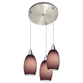 Three Light Brushed Steel Plum Cloud Glass Multi Light Pendant