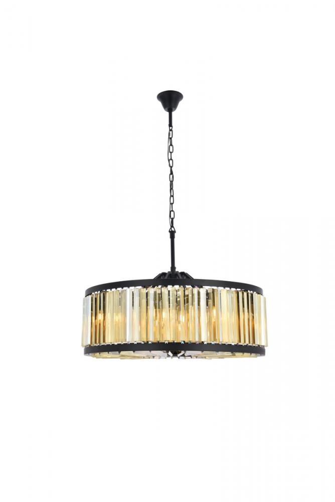 Chelsea 10 Light Matte Black Chandelier Golden Teak (Smoky) Royal Cut Crystal