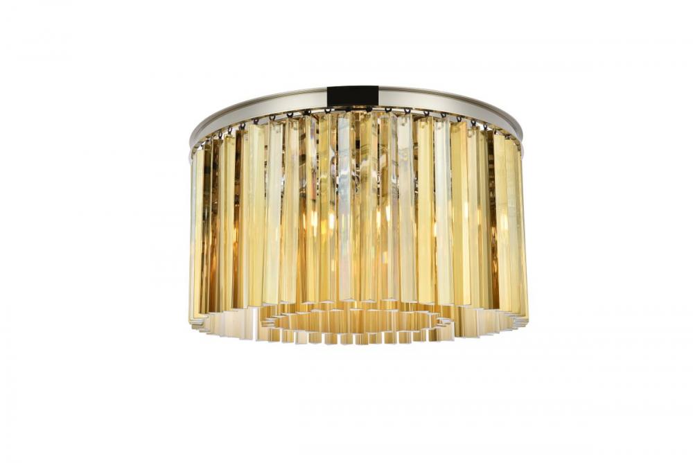 Sydney 8 Light Polished Nickel Flush Mount Golden Teak (Smoky) Royal Cut Crystal