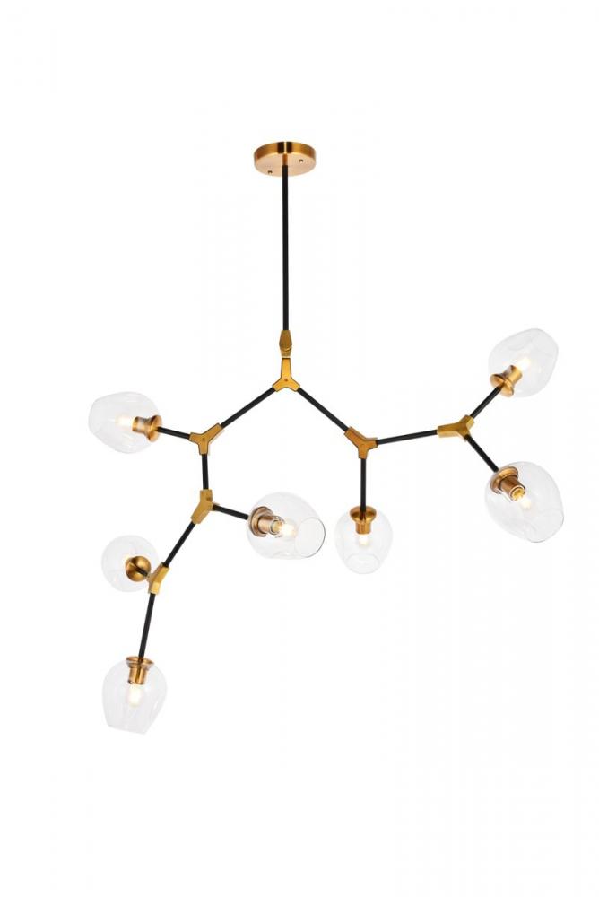 Cavoli 7 Light in Light Antique Brass and Flat Black Pendant