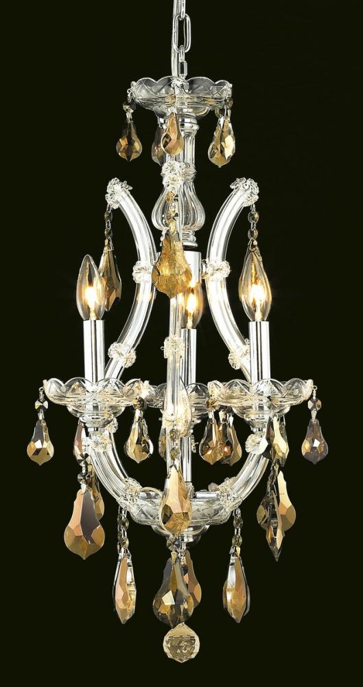 Maria Theresa 4 Light Chrome Chandelier Golden Teak (Smoky) Royal Cut Crystal