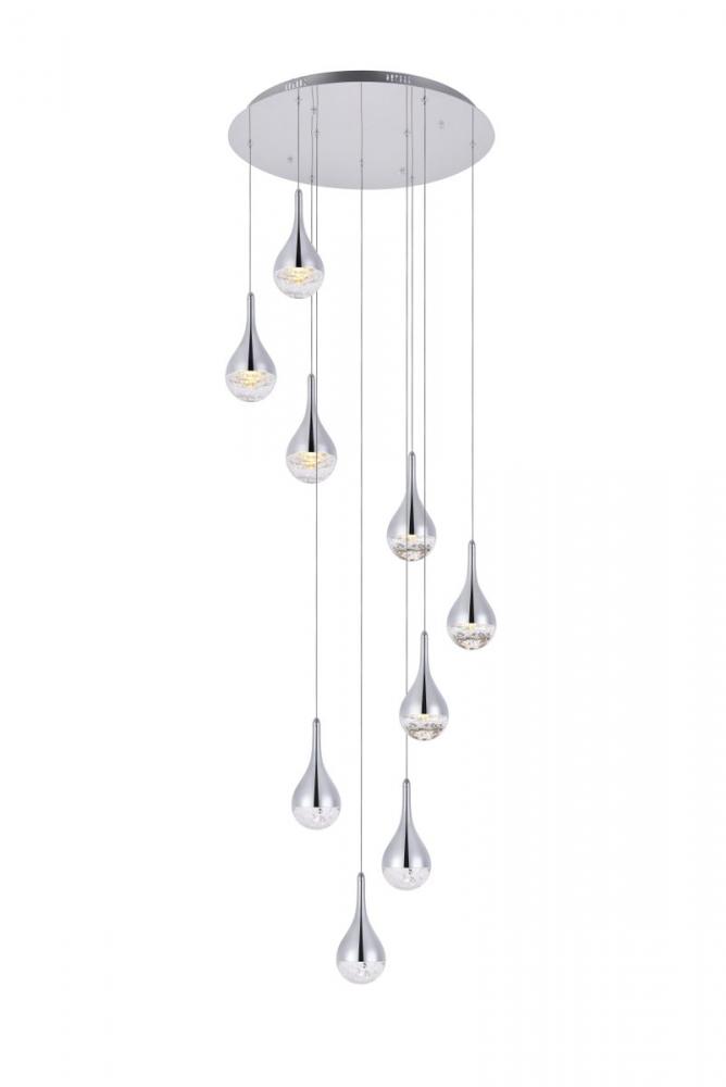 Amherst Collection LED 9 - Light Chandelier 24in X 9in Chrome Finish