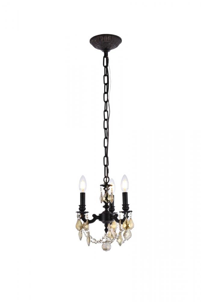 Lillie 3 light Dark Bronze Pendant Clear Royal Cut Crystal