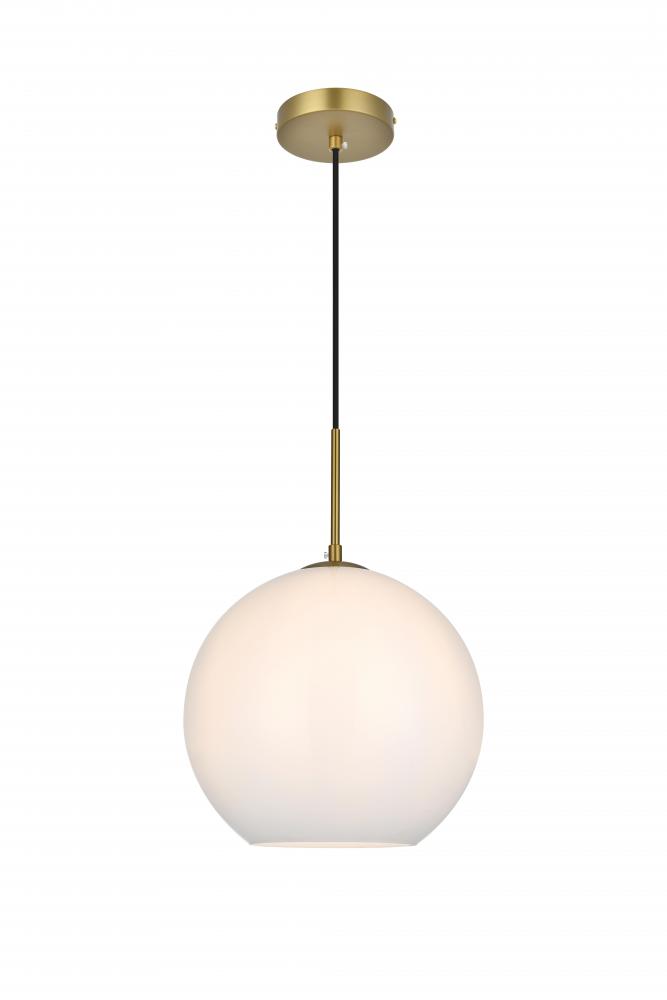 Baxter 12 Inch Pendant Frosted White Shade in Satin Gold