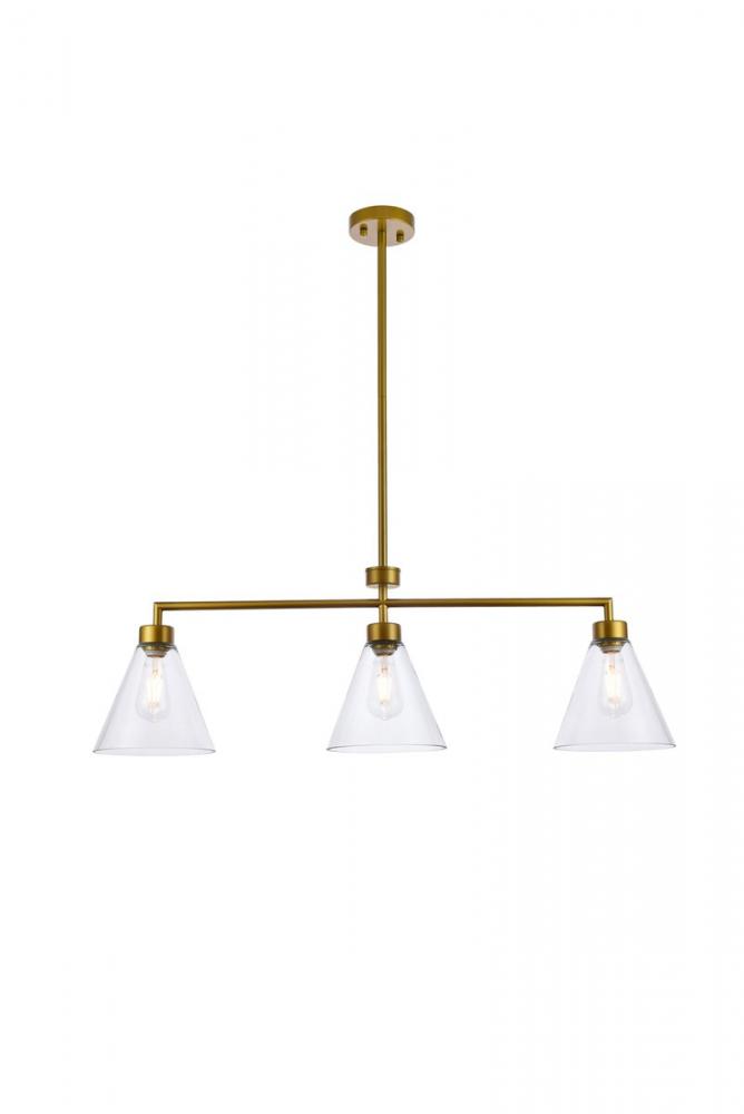 Mera 3 Lights Brass Pendant