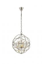 Elegant 1130D17PN-GT/RC - Geneva 4 Light Polished Nickel Pendant Golden Teak (Smoky) Royal Cut Crystal