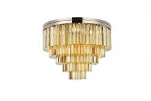 Elegant 1201F32PN-GT/RC - Sydney 17 light polished nickel Flush Mount Golden Teak (Smoky) Royal Cut Crystal